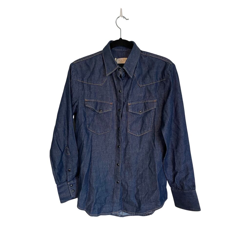 NWT Rag & Bone Wyatt Icon Snap Front Western Denim Shirt Dark Wash Size Small - Picture 2 of 9